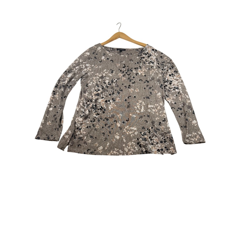 Mario Serrani Italy Womens Large Gray Floral Long Sleeve Stretch Knit Top